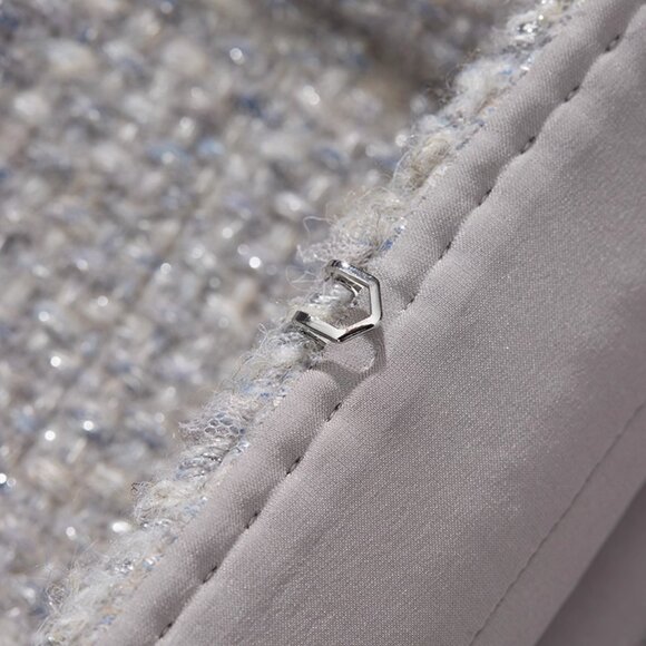 CHICJOC Handwoven Tweed Coat – Moonlight Grey with Night-Sky Sequin Fringe, Size - Picture 11 of 16